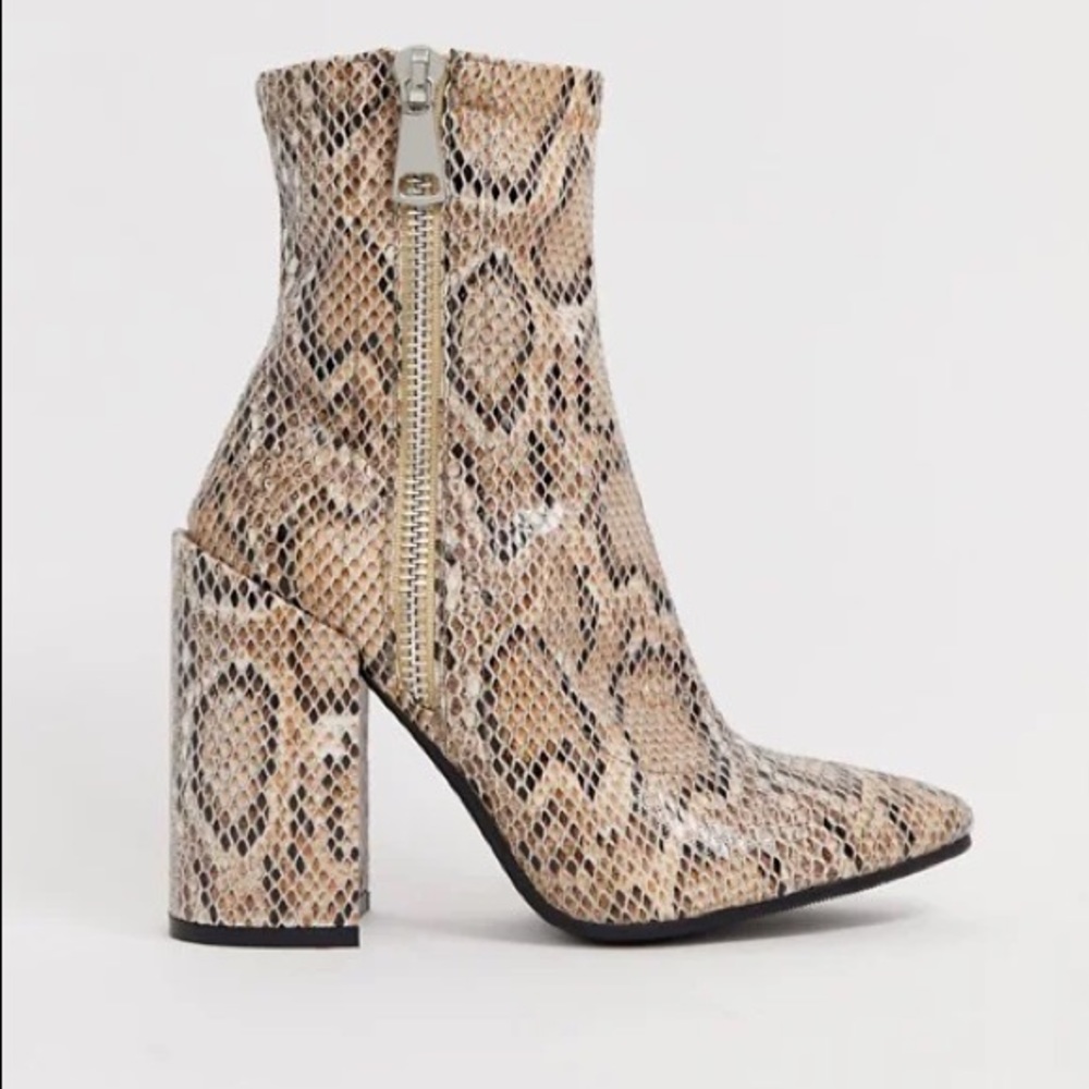 snakeskin heeled boots